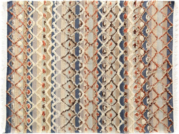 handmade Modern Moroccan Hi Blue Gray Hand Knotted RECTANGLE 100% WOOL area rug 5x7